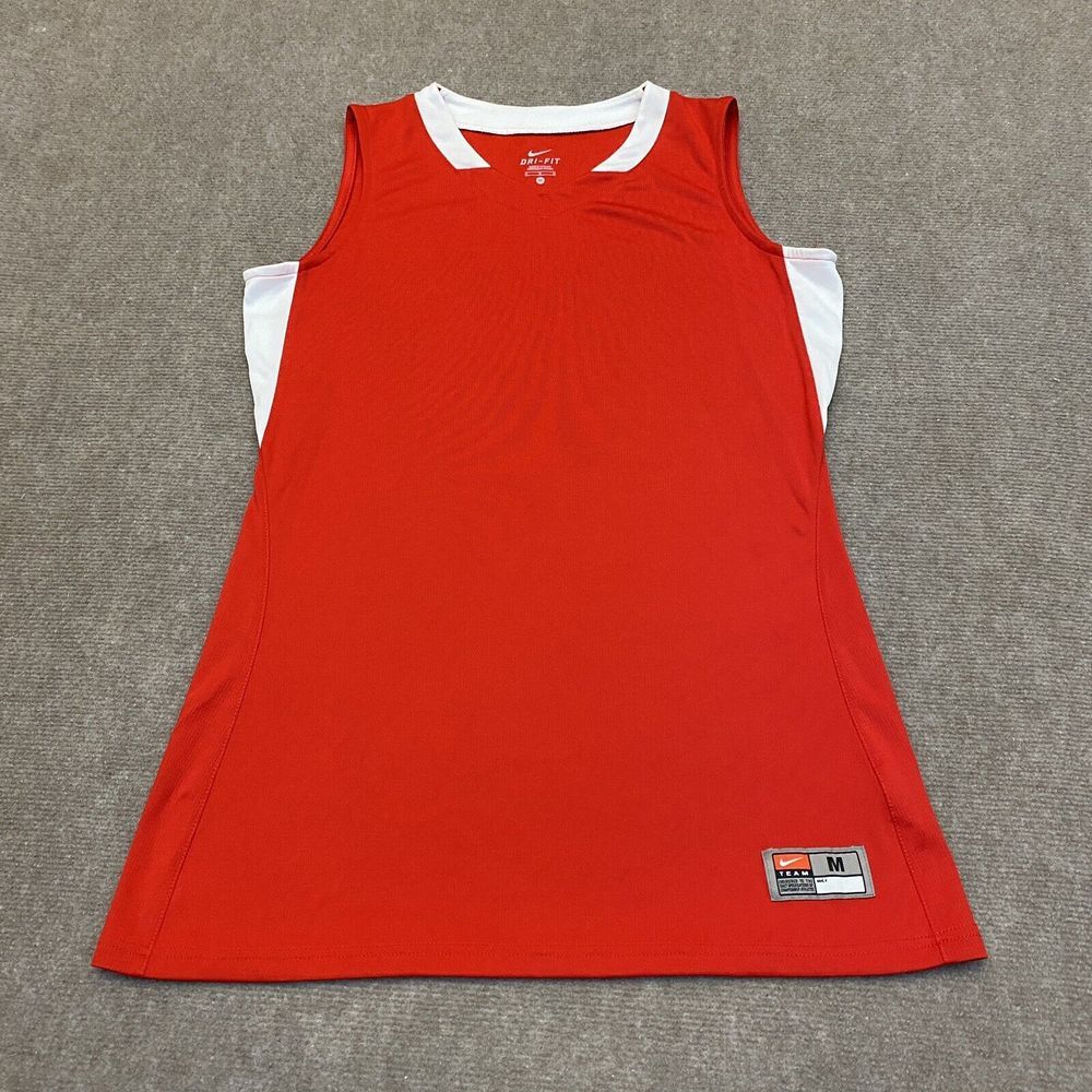 Nike Womens Dri Fit Team Stock Jersey Medium‎ Red White Tank Sports